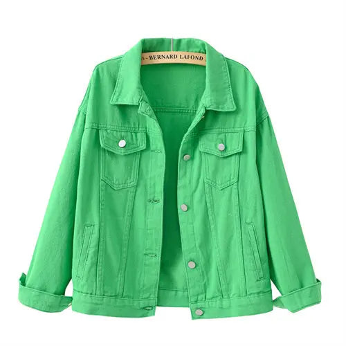 LVSANW Pure Color Women's Denim Jacket Single-breasted Lapel Coat Fashion Casual Tops Green Black Red Blue Outerwear Female Overcoat