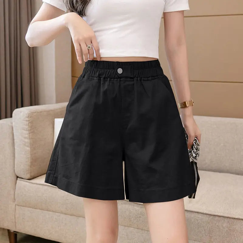 LVSANW Pure Cotton Washed Thin Shorts for Women's Summer 2024 New Korean Casual High Waisted Wide Leg Loose Slimming Quarter Pants