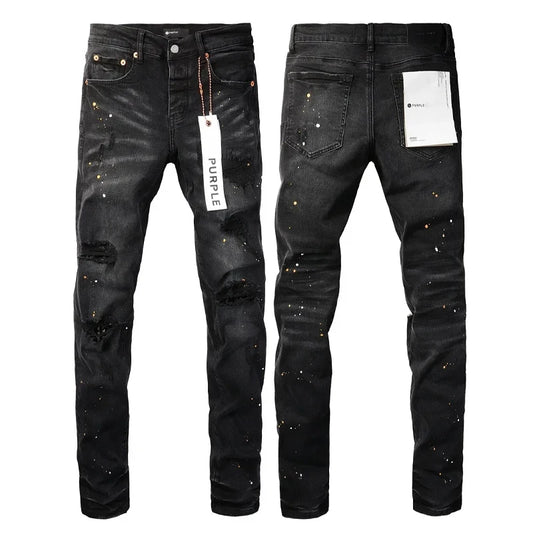 LVSANW Purple Jeans American High Street Paint Hole Black 9045 2024 New Fashion Trend High Quality Jeans