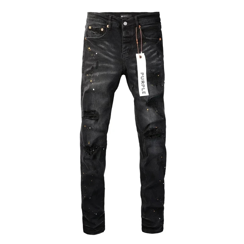 LVSANW Purple Jeans American High Street Paint Hole Black 9045 2024 New Fashion Trend High Quality Jeans