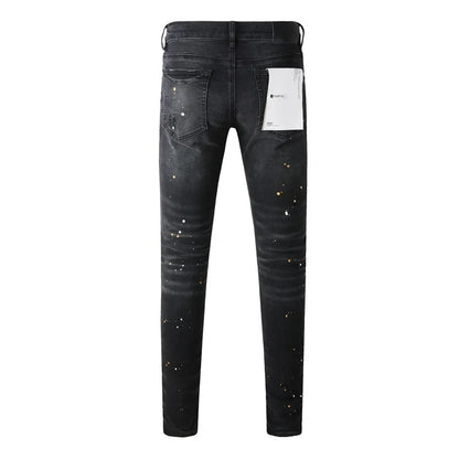 LVSANW Purple Jeans American High Street Paint Hole Black 9045 2024 New Fashion Trend High Quality Jeans