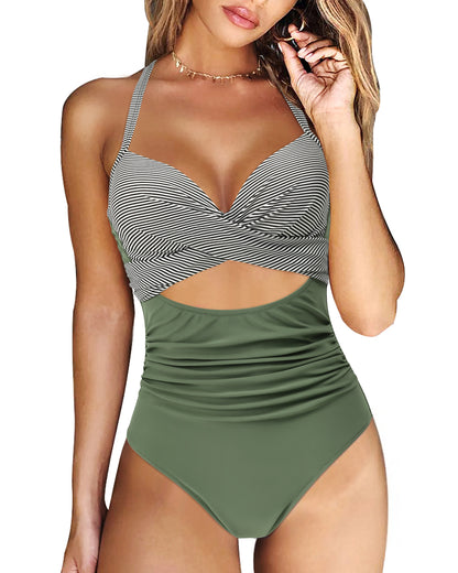 LVSANW Push Up One Piece Swimsuit Women 2024 Cut Out Swimwear Female High Waist Beachwear XL Halter Monokini Women Swimsuit One Piece