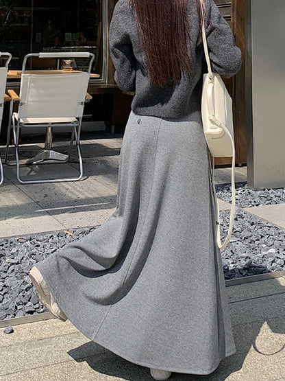 LVSANW Qiukichonson Long Skirts Womens knitted Skirt 2025 Autumn Winter Korean Casual High Waist Grey Black A-Line Skirt rok 90cm