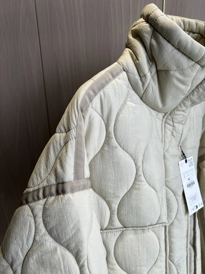 LVSANW Quilted coat for women ETJ 2025traf QUILTED JACKET WITH TIES new beige drawstring high neck pocket clip cotton jacket for women