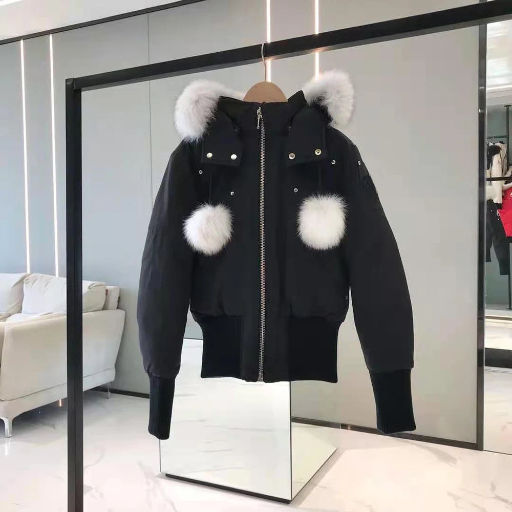 LVSANW Real Fox Fur Ball Winter Women MS Knukerles Debbie Parka Down Jacket Thicker Outdoor Fashion Coat Thick Windproof Short and Long