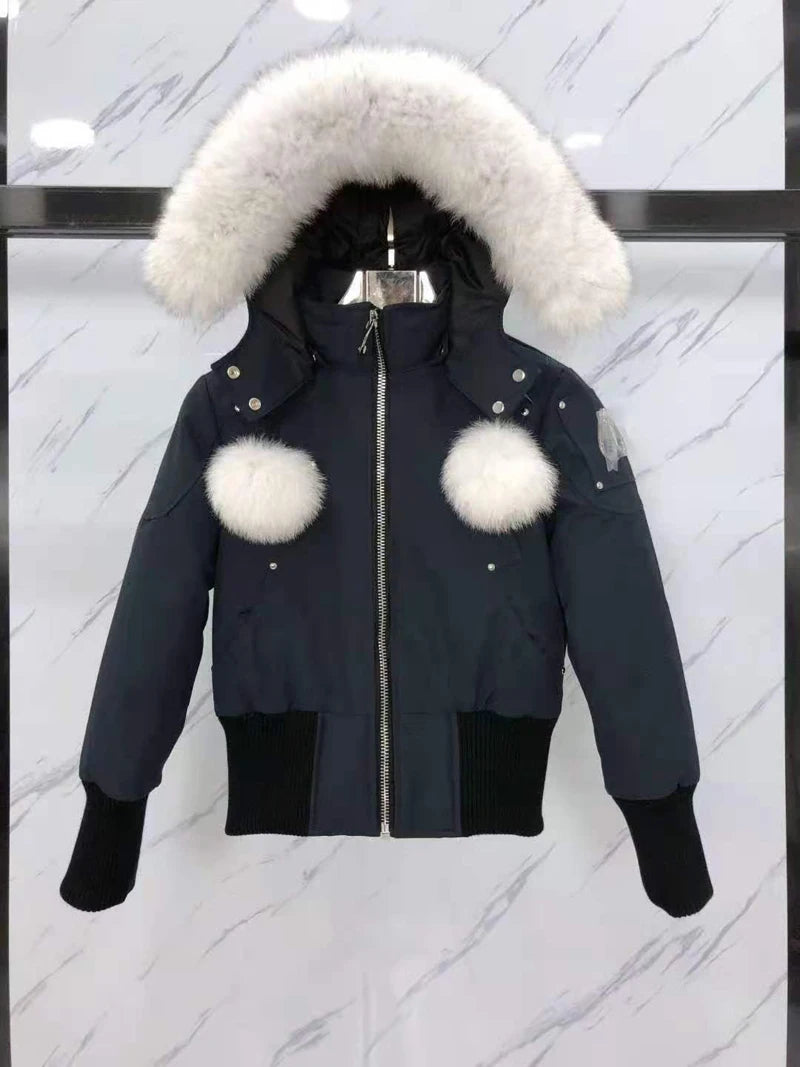 LVSANW Real Fox Fur Ball Winter Women MS Knukerles Debbie Parka Down Jacket Thicker Outdoor Fashion Coat Thick Windproof Short and Long