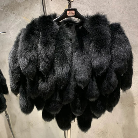 LVSANW Real Fur Tail Coats Lady Natural Fox Fur Scarf Women Winter Luxury Fluffy Fur Products for Lady 22-03