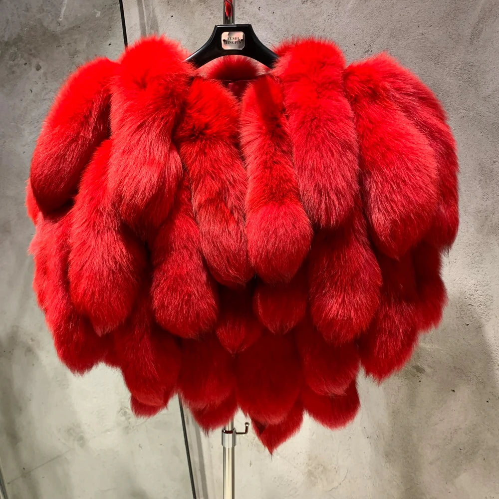 LVSANW Real Fur Tail Coats Lady Natural Fox Fur Scarf Women Winter Luxury Fluffy Fur Products for Lady 22-03