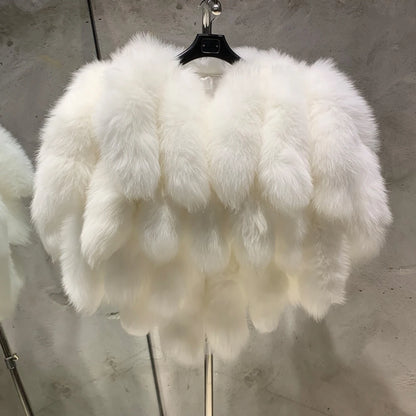 LVSANW Real Fur Tail Coats Lady Natural Fox Fur Scarf Women Winter Luxury Fluffy Fur Products for Lady 22-03