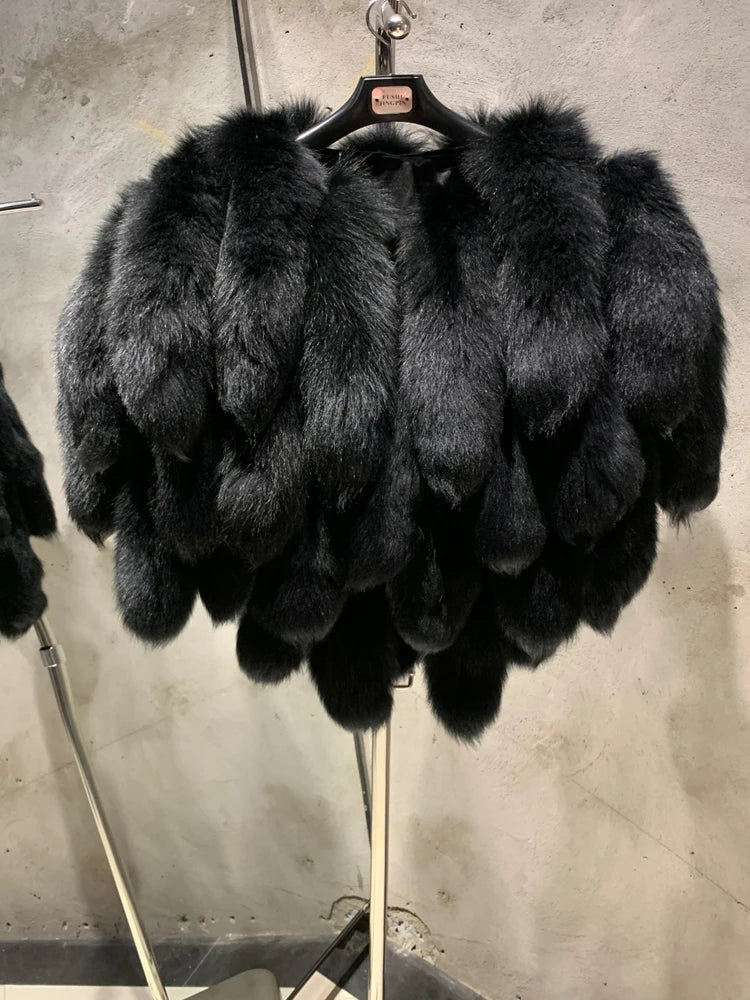 LVSANW Real Fur Tail Coats Lady Natural Fox Fur Scarf Women Winter Luxury Fluffy Fur Products for Lady 22-03