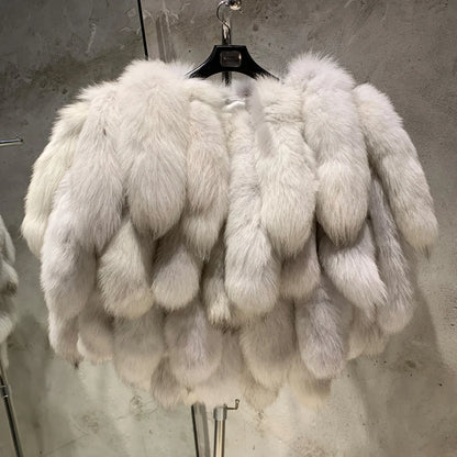 LVSANW Real Fur Tail Coats Lady Natural Fox Fur Scarf Women Winter Luxury Fluffy Fur Products for Lady 22-03