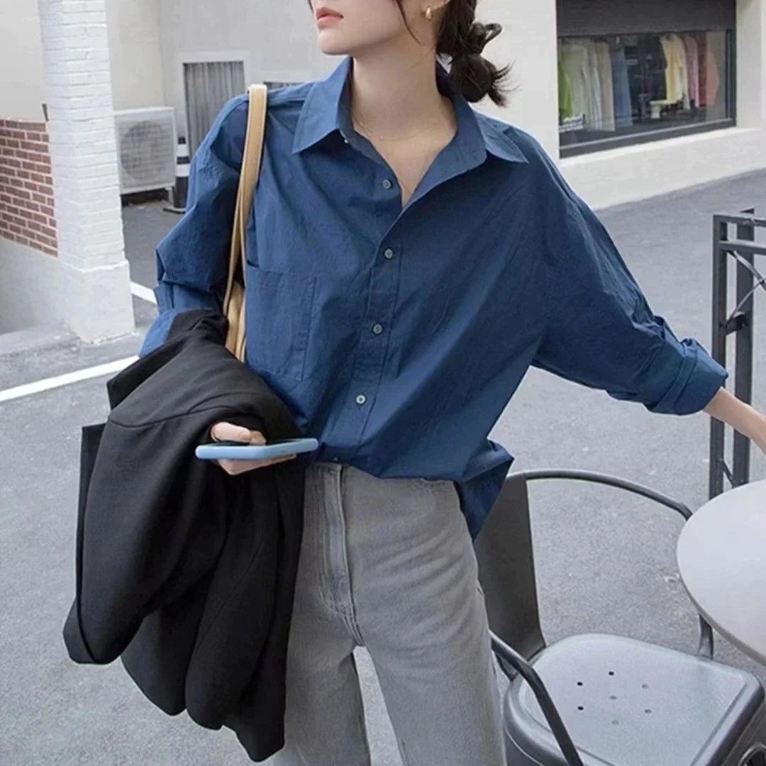 LVSANW Retro Green Blouse Ladies spring new lazy long-sleeved shirt Korean Style Women's Clothes Tops Casual Female Solid Simple Wear