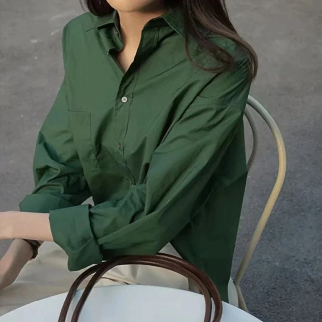 LVSANW Retro Green Blouse Ladies spring new lazy long-sleeved shirt Korean Style Women's Clothes Tops Casual Female Solid Simple Wear