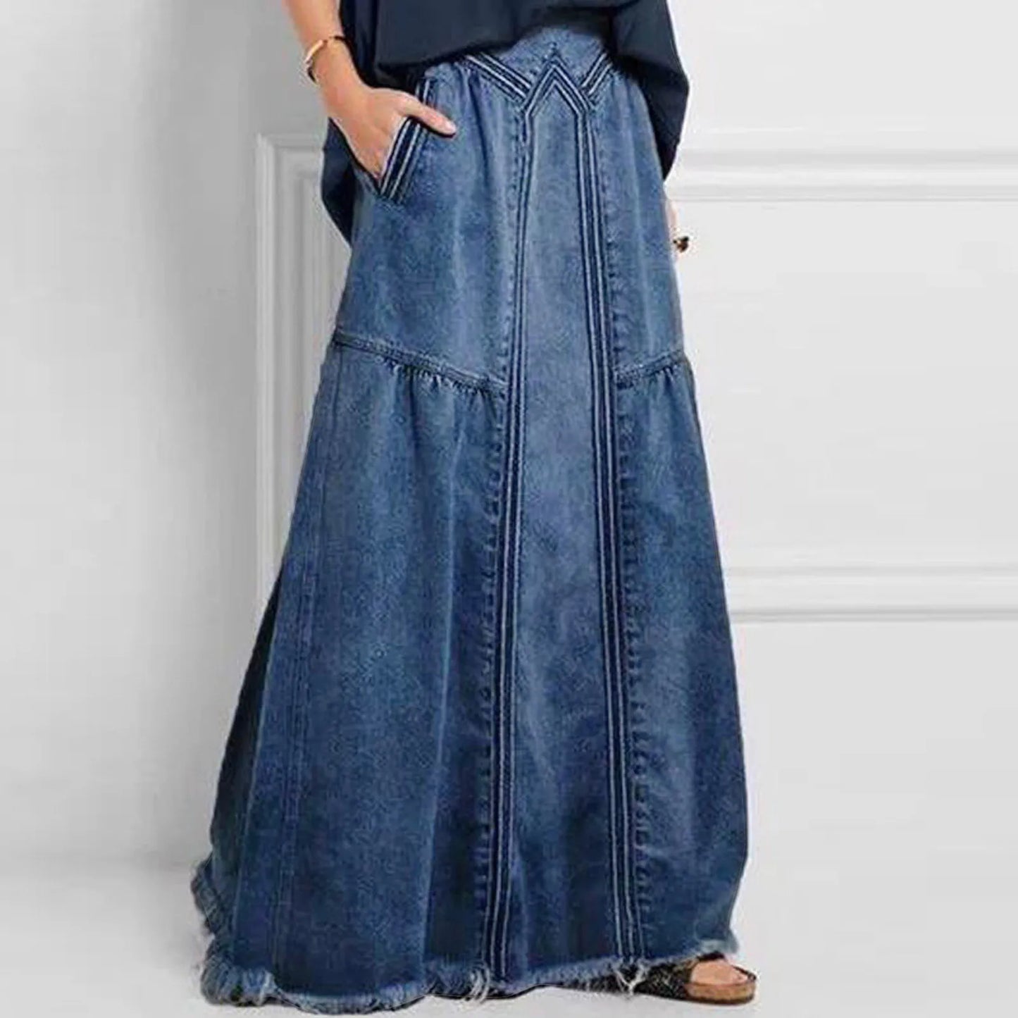 LVSANW Retro High Waisted Denim Skirt Women's Casual A-Line Maxi Skirt Retro Raw Edge Y2k Female Clothing Korean Style Jean Skirts 청치마