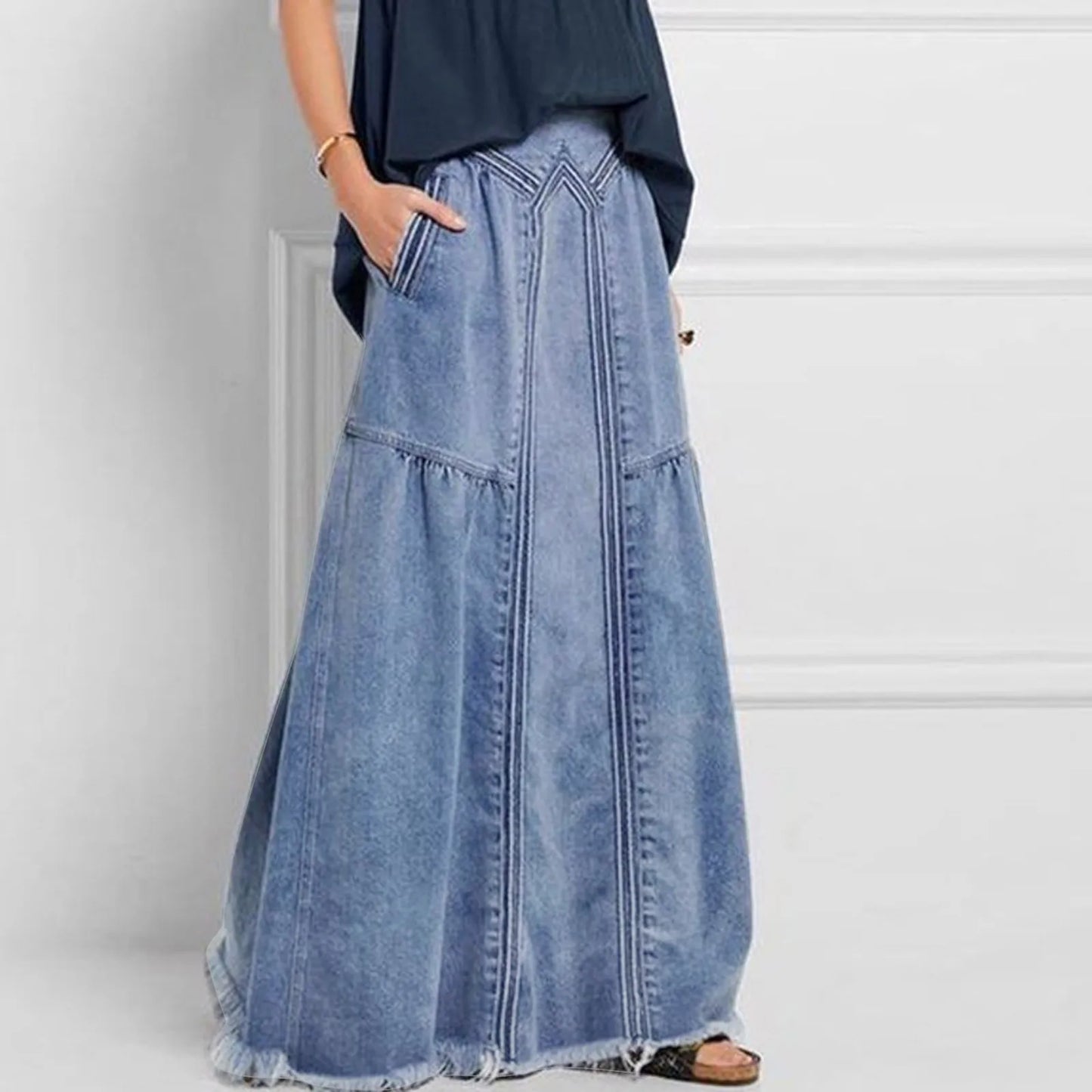 LVSANW Retro High Waisted Denim Skirt Women's Casual A-Line Maxi Skirt Retro Raw Edge Y2k Female Clothing Korean Style Jean Skirts 청치마