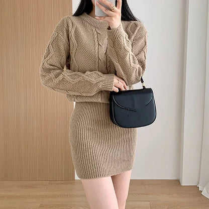 LVSANW Ribbed Pullover Bodycon Dress Knit Bating Sleeve Fake Two Piece Dress Thickened Warm Dress For Women 2024 Fall Winter