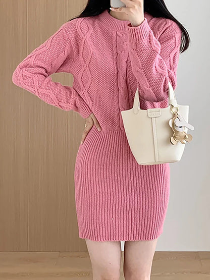 LVSANW Ribbed Pullover Bodycon Dress Knit Bating Sleeve Fake Two Piece Dress Thickened Warm Dress For Women 2024 Fall Winter