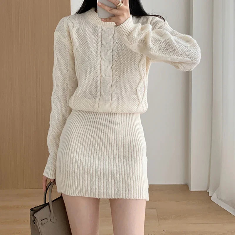 LVSANW Ribbed Pullover Bodycon Dress Knit Bating Sleeve Fake Two Piece Dress Thickened Warm Dress For Women 2024 Fall Winter