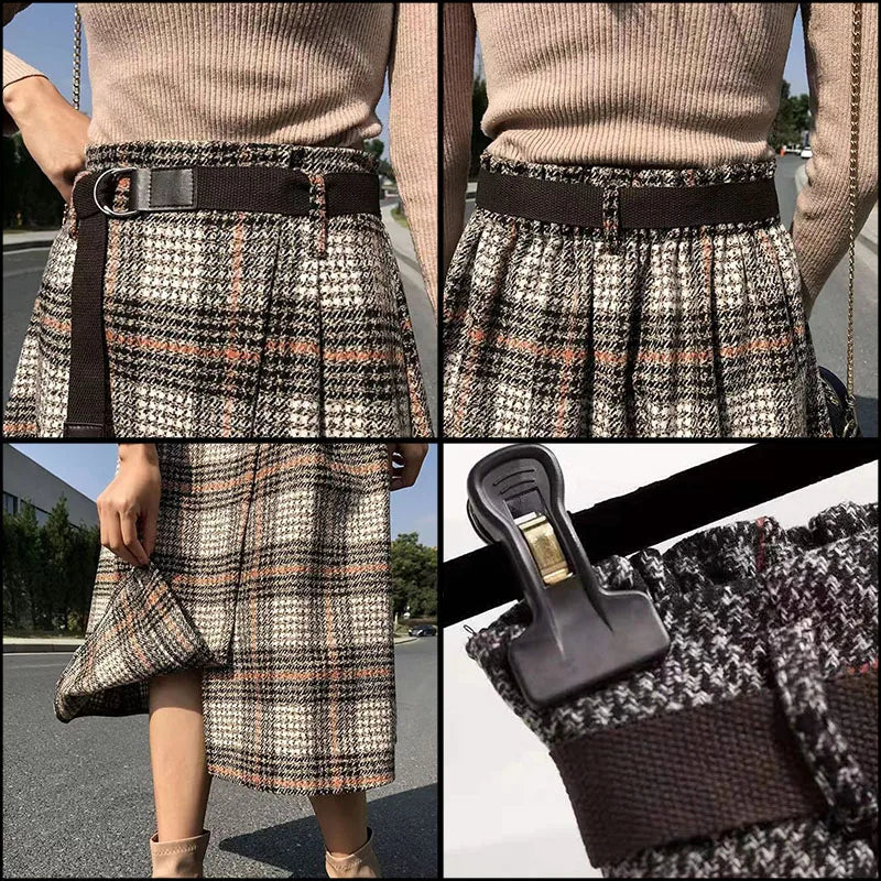 LVSANW Rimocy Autumn Winter Women's Plaid Woolen Skirts with Belt Fashion Irregular Hem High Waist Skirt Woman 2025 A Line Long Skirts