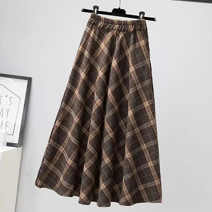 LVSANW Rimocy Autumn Winter Woolen Skirt Women 2025 Korean Style Thick High Waist Long Skirt Woman A Line Pleated Plaid Skirt Female