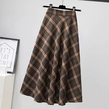 LVSANW Rimocy Autumn Winter Woolen Skirt Women 2025 Korean Style Thick High Waist Long Skirt Woman A Line Pleated Plaid Skirt Female