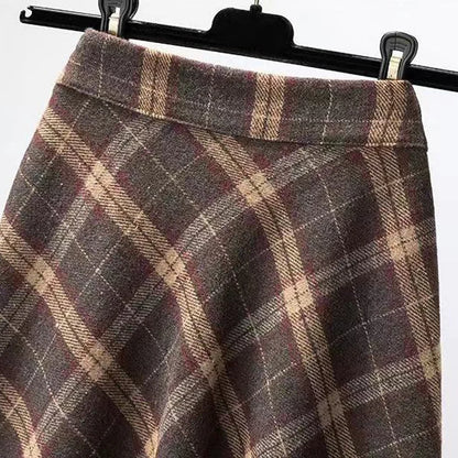 LVSANW Rimocy Autumn Winter Woolen Skirt Women 2025 Korean Style Thick High Waist Long Skirt Woman A Line Pleated Plaid Skirt Female