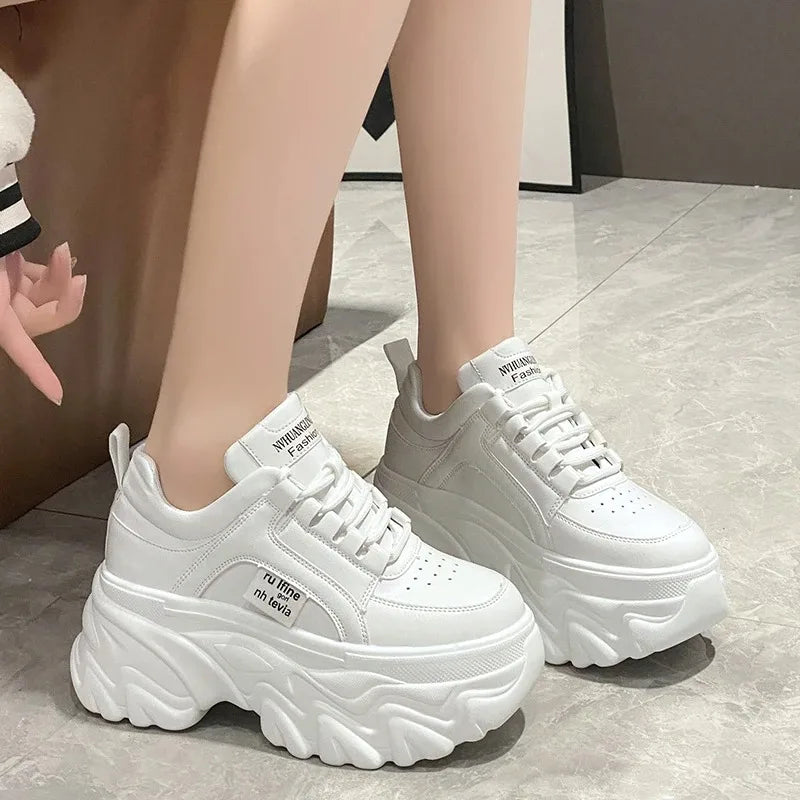 LVSANW Rimocy White Black Chunky Sneakers Women Spring Autumn Thick Bottom Dad Shoes Woman Fashion PU Leather Platform Sneakers Ladies