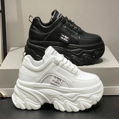 LVSANW Rimocy White Black Chunky Sneakers Women Spring Autumn Thick Bottom Dad Shoes Woman Fashion PU Leather Platform Sneakers Ladies