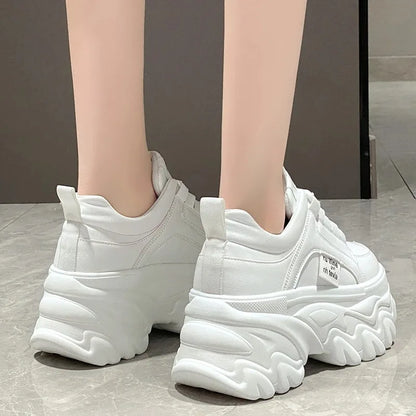 LVSANW Rimocy White Black Chunky Sneakers Women Spring Autumn Thick Bottom Dad Shoes Woman Fashion PU Leather Platform Sneakers Ladies