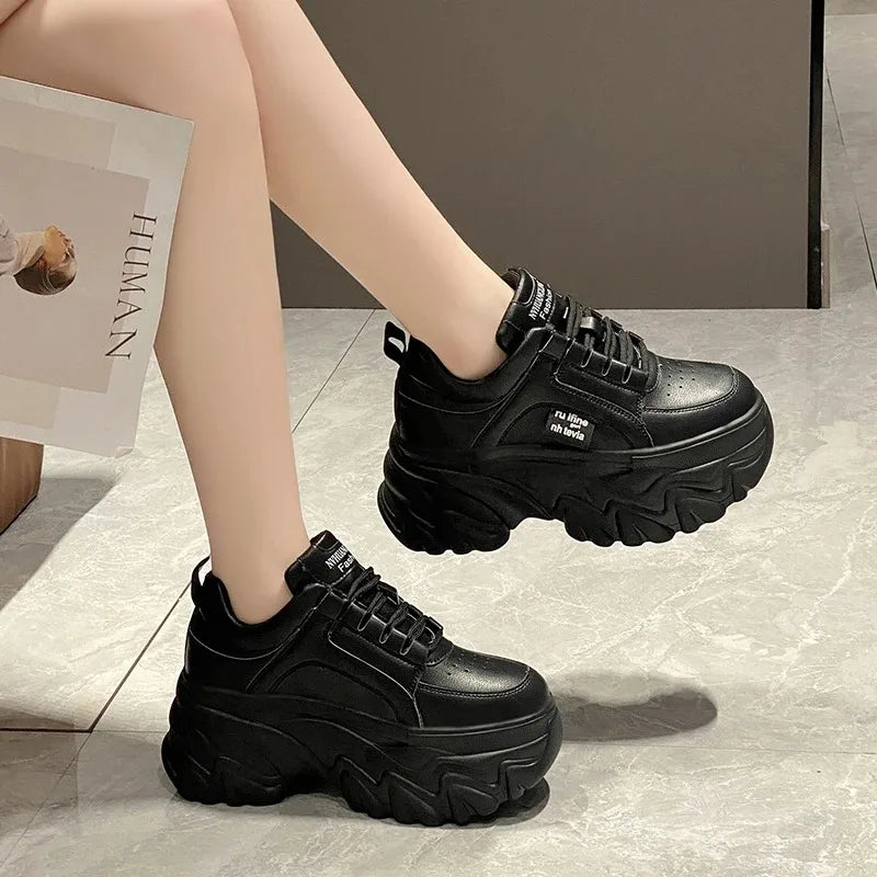 LVSANW Rimocy White Black Chunky Sneakers Women Spring Autumn Thick Bottom Dad Shoes Woman Fashion PU Leather Platform Sneakers Ladies