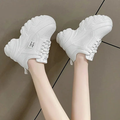 LVSANW Rimocy White Black Chunky Sneakers Women Spring Autumn Thick Bottom Dad Shoes Woman Fashion PU Leather Platform Sneakers Ladies