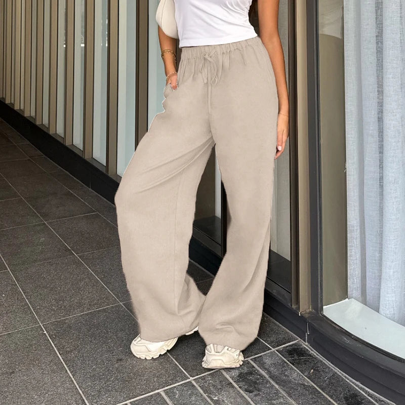 LVSANW Rockmore Cotton Linen Drawstring Straight-leg Pants Coquette Y2K Aesthetics  Wide Leg Trousers Fashion Solid Harajuku Women