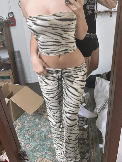 LVSANW Rockmore Zebra Striped Women's Low Waist Flare Pants Skinny Elastic Casual Print Fashion y2k Outfits Streetwear Trouser Harajuku