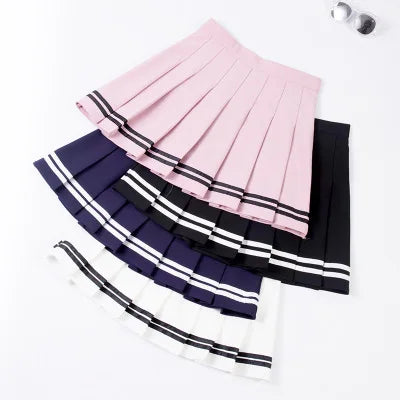 LVSANW S-XXL Four Colors High Waist A-Line Women Striped Stitching Sailor Pleated Skirt School Sweet Girls Dance Skirt