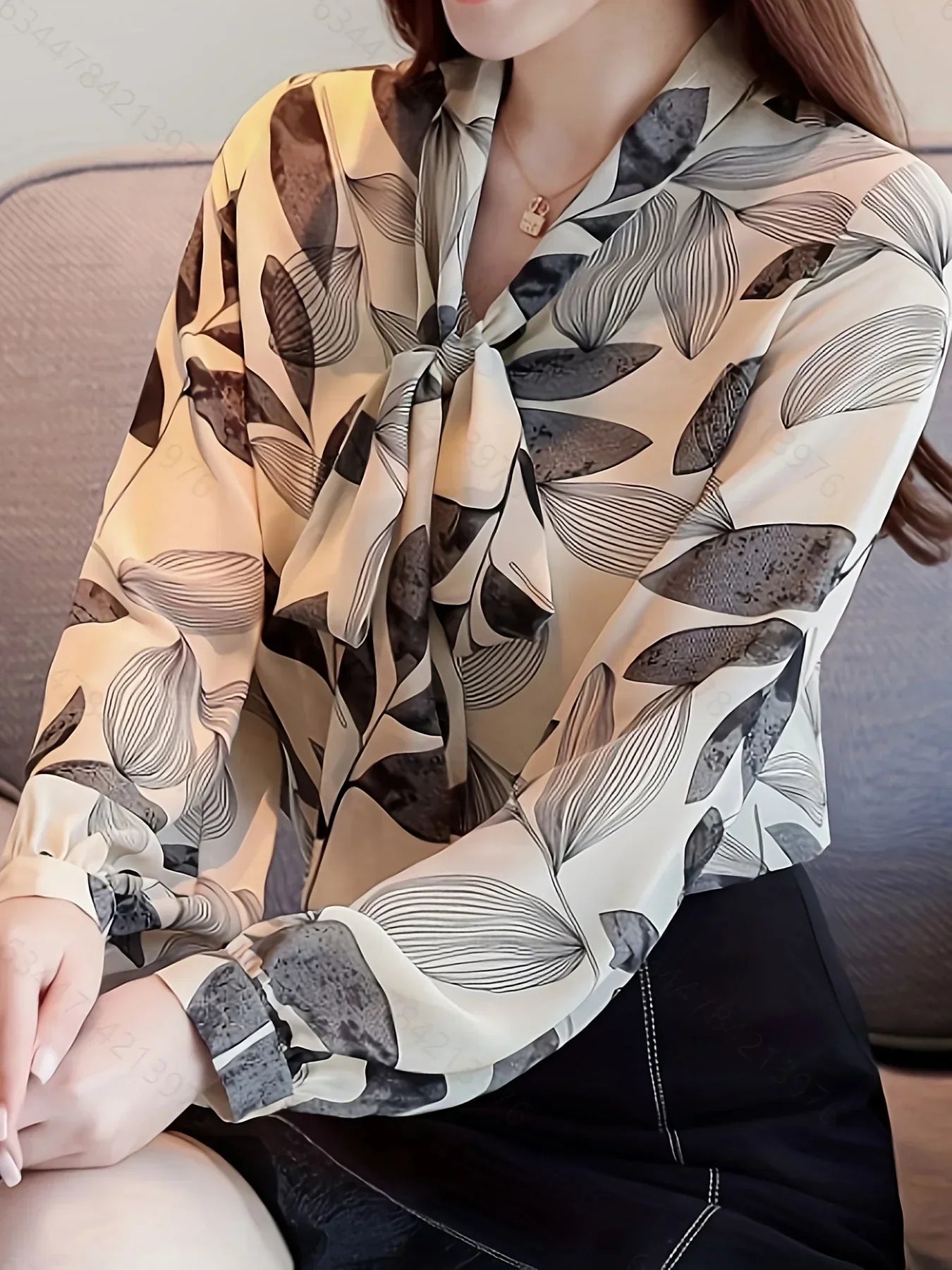 LVSANW Printed shirt women's spring and autumn suit 2024 new temperament elegant bow floral top spring long sleeve shirt women's trend