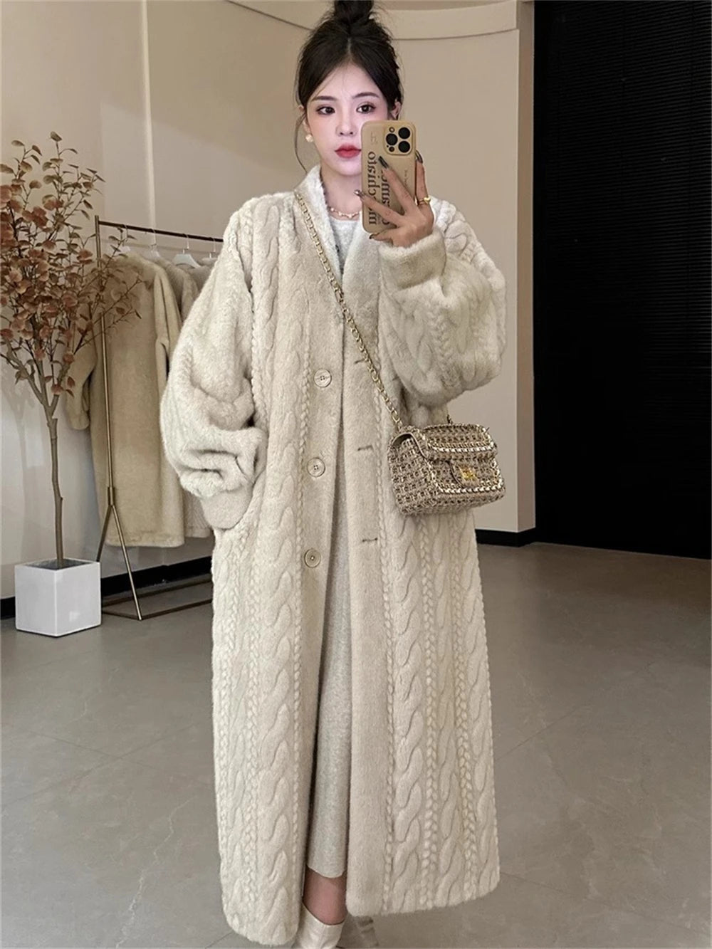 LVSANW 2025 winter thick women's long imitation mink plush cardigan with integrated fur and eco-friendly imitation fur coat