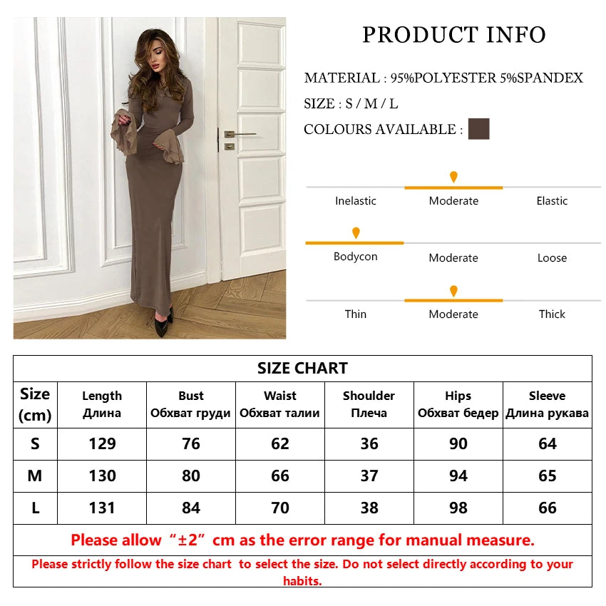 LVSANW Clacive Bodycon Brown Knitted Women'S Dress 2024 Fashion Lapel Long Sleeve Ankle Length Dresses Elegant Classic Female Dress