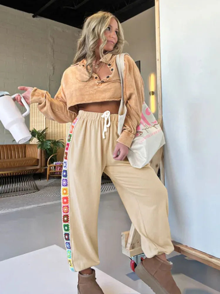 LVSANW Loose Fit Casual Pants Parachute Pants for Women with Ethnic Style for Sports or Outwork