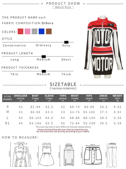 LVSANW Weird Puss Letter Print Women 2 Piece Set Cool Girls Leather Patchwork Zip Jacket+Skirts Locomotive Patchwork Streetwear Suits