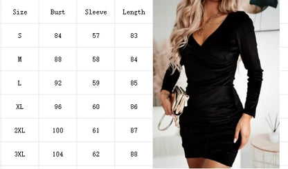 LVSANW Sexy Red V-Neck Long Sleeve Dress Women's Slim Mini Dresses Elegant Party Date Autumn Dress Robe