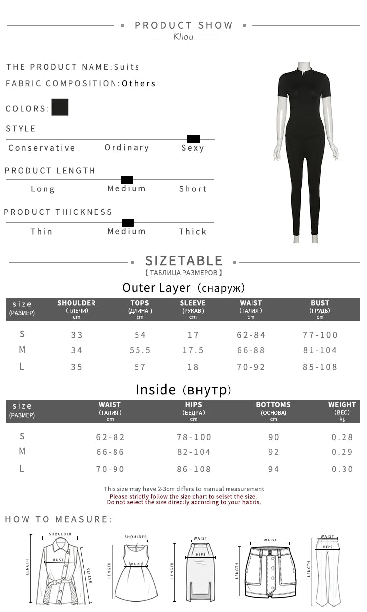 LVSANW Kliou Casual Simple Two Piece Set Women Skinny Short Sleeve Letter Print Top+Sporty Solid Pencil Pants Female Activewear Suits