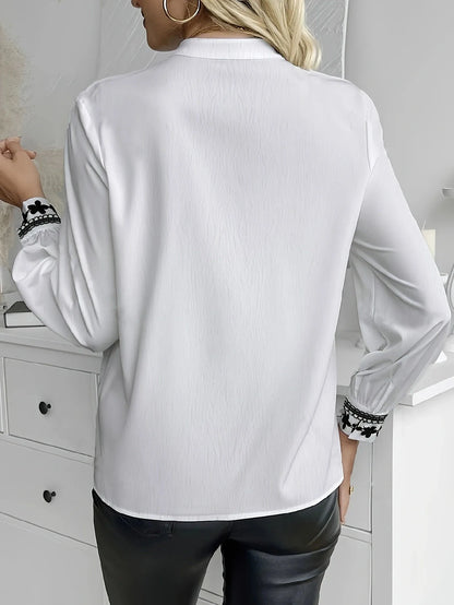 LVSANW Fashion Long Sleeve White Shirts Women Spring Lace Elegant Office Button Vintage Embroidered Tops And Blouses Women's Shirt