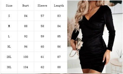 LVSANW Lady Bodycon Solid Color Velvet Dress Women V-Neck Long Sleeved Mini Dress Autumn Winter Party Luxury Dress