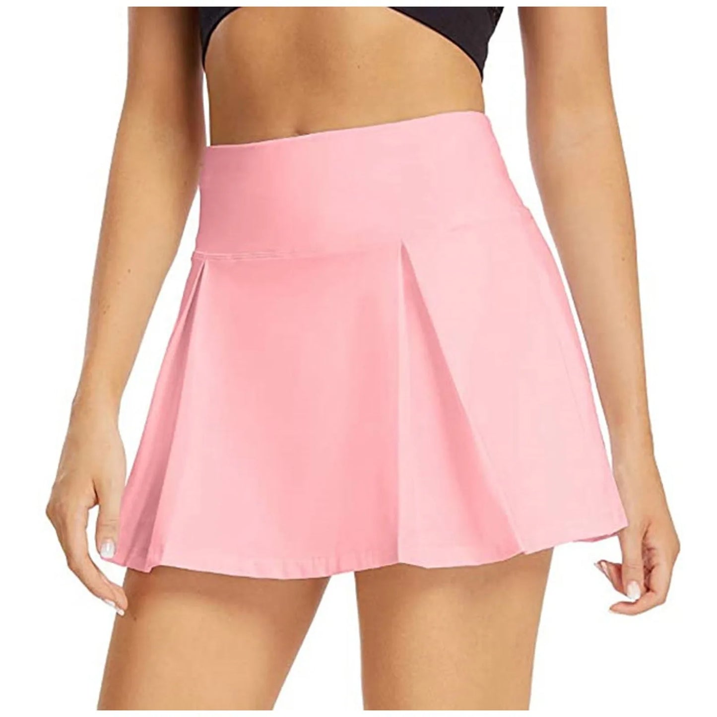 LVSANW Women Solid Pleated Skirts With Pockets Summer Commuting Dressy Elastic Waist Sports Tennis Yoaga Shorts Skirt for Women