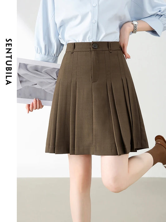 LVSANW SENTUBILA Women Preppy Pleated Mini Skirt Female 2024 Summer Fashion Commute Solid Loose A-line Skirt Womans Clothing 142Q54864