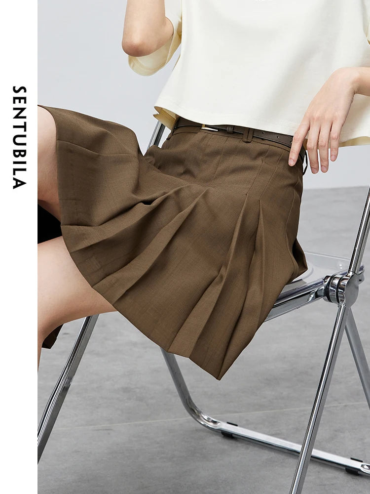 LVSANW SENTUBILA Women Preppy Pleated Mini Skirt Female 2024 Summer Fashion Commute Solid Loose A-line Skirt Womans Clothing 142Q54864