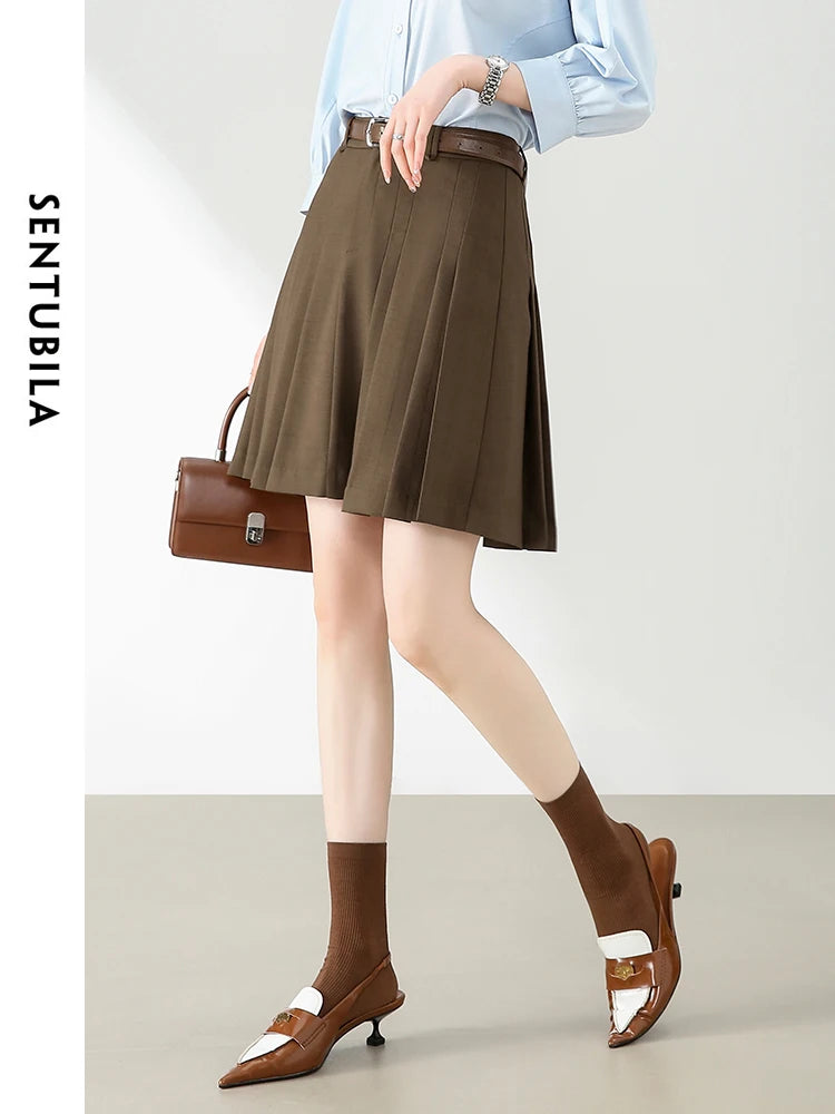 LVSANW SENTUBILA Women Preppy Pleated Mini Skirt Female 2024 Summer Fashion Commute Solid Loose A-line Skirt Womans Clothing 142Q54864