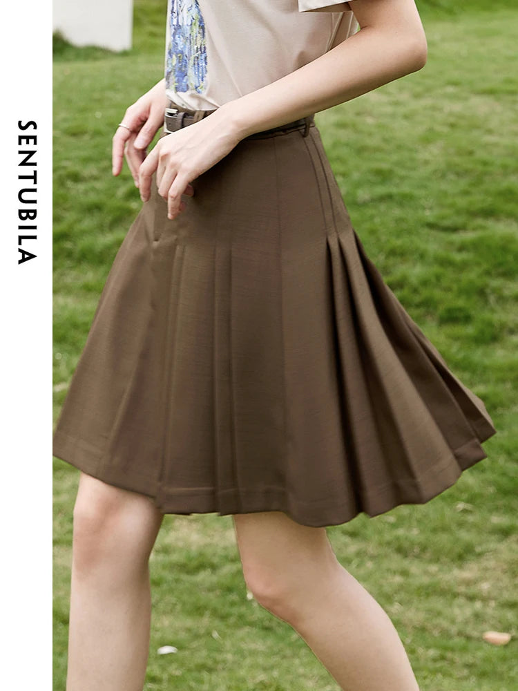 LVSANW SENTUBILA Women Preppy Pleated Mini Skirt Female 2024 Summer Fashion Commute Solid Loose A-line Skirt Womans Clothing 142Q54864