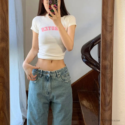 LVSANW Sanrio Hello Kitty Jeans Women Cartoon Embreoideried Fashion Pants High Street Ripped Jeans Y2k Aesthetic Trend Denim Trousers