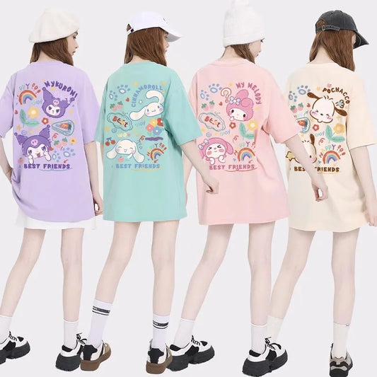 LVSANW Sanrio Kuromi Cinnamoroll Cotton Round Neck T-shirt Cartoon my melody Pochacco printing Summer New Short Sleeved For Women